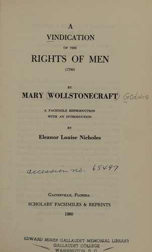 Cover of A Vindication of the Rights of Men