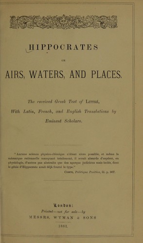 Cover of Airs, Waters, Places